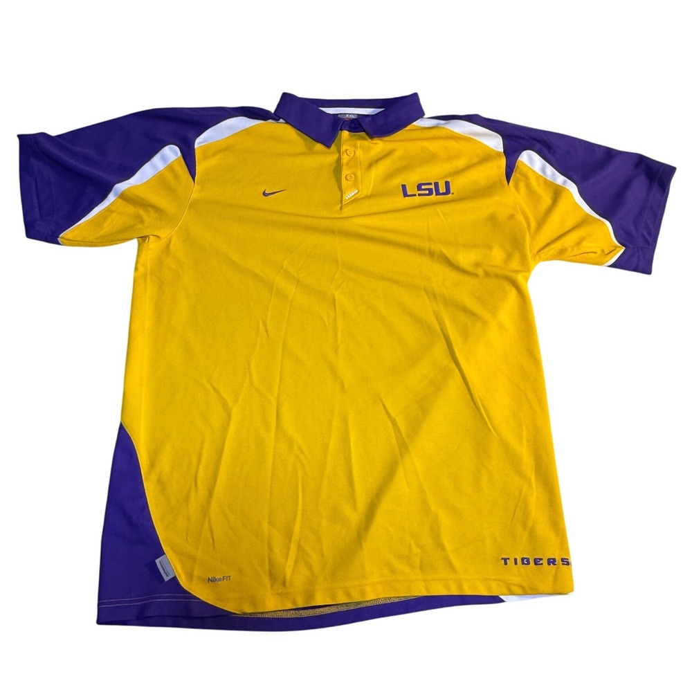 Nike LSU Tigers Polo Shirt Mens XXL‎ Yellow Purple Dry-Fit Team-1089